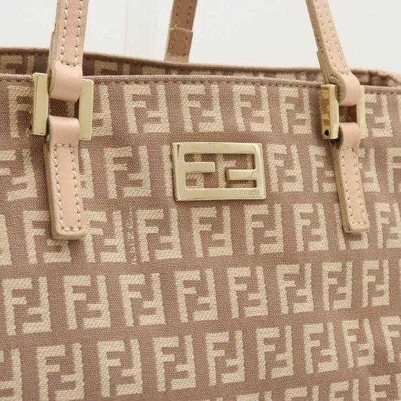 FENDI Zucchino Zucca pattern tote bag handbag canvas leather pink beige 8BH133 - Picture 7 of 10